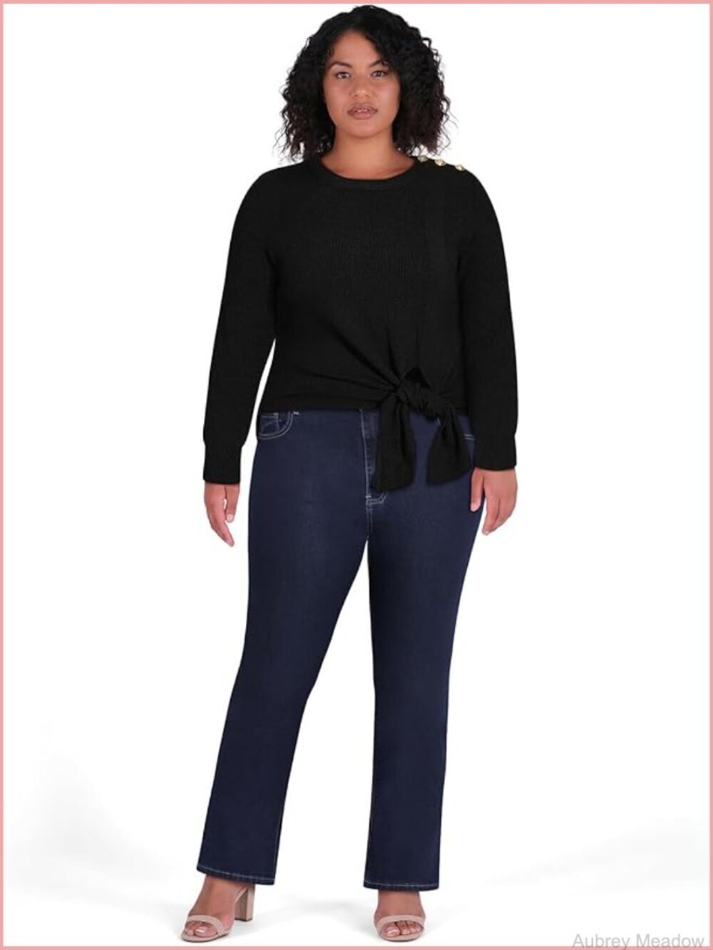 Plus Size Crew Neck Pullover Jumper with Gold Buttons